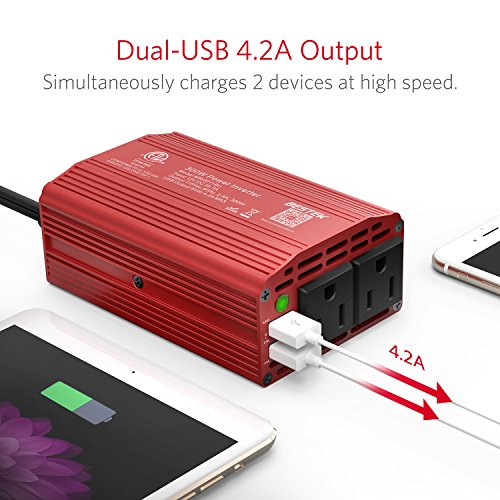 300W Power Inverter DC 12V to 110V AC Car Inverter with 4.2A Dual USB Car Adapter